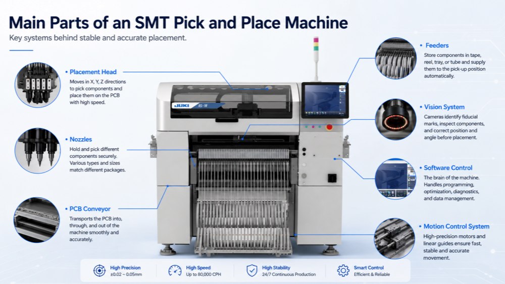 Main Parts of SMT Pick and Place Machine Główne części maszyny Pick and Place SMT